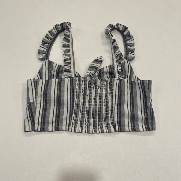 Express Striped Tie-Front Crop Top M | Ruffle Strap Summer Bralette Tank - Picture 2 of 5